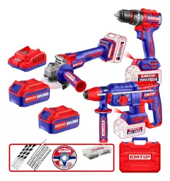 Combo Rotomartillo + Taladro + Amoladora EMTOP + 2 Baterías 2AH + Cargador-ELOSLI241198-4